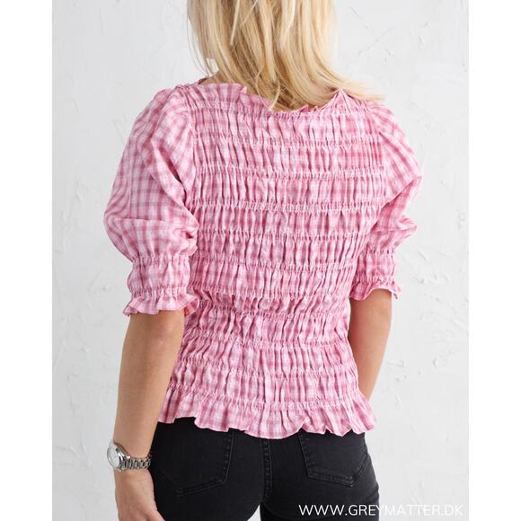 Neo Noir Kara Smock Candy Check Top Smocked Balloon Puff Sleeve Blouse - Picture 3 of 8